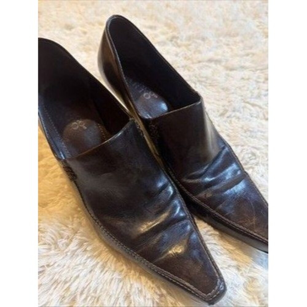Franco Sarto Pointed Toe Shootie Cone Heels Womens 9.5M Brown Leather Slip 2000s